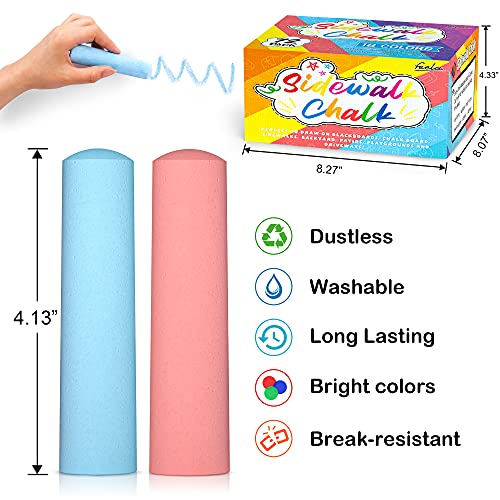 feela Sidewalk Chalk, 18 Colors 72 Pack Sidewalk Chalk Bulk Set, Jumbo Outdoor Chalk For Family, Paint on Sidewalk School Chalkboard Blackboard Street Playground