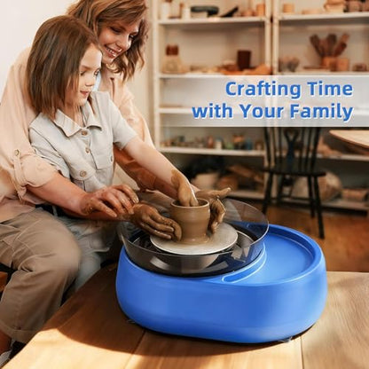 6 inch Home Pottery Wheel for Pottery Craft - Complete Pottery Kit for Beginners, Two-Way Rotation, 2.2lb Air Dry Clay, Arts and Crafts Sculpting Tools, Craft Gifts - color: Blue