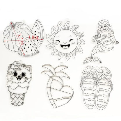 Ayhuhra 30 Sets Summer Suncatcher Craft Kits Glow in the Dark DIY Window Paint Art Sun Catcher Kits for Home Party Activities Art Project - style: Summer
