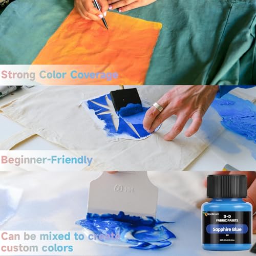 Fabric Paint Set, Pearlescent 12 Vibrant Colors Permanent Textile Paint (25ml/0.88oz) with Brushes & Stencils, Non-Toxic Fabric Paint for T-Shirts, Bags & DIY Art Projects - color: 12