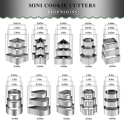Mini Cookie Cutters Set with Box, QtoiKce 30Pcs Small Stainless Steel Flower Square Heart Round Star Triangle Oval Shapes Cookie Cutters, Mini Polymer Clay Cutters for Kids