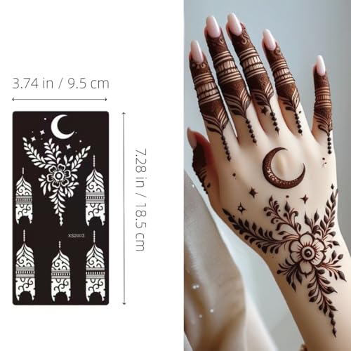 Xmasir 14 Sheets Henna Tattoo Stencils Kit, Flower Temporary Tattoos Template Airbrush Indian Hands Forearm Body Art Tattoos for Girls and Women Wedding and Party - size: 14P
