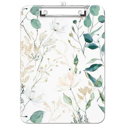 Plastic Cute Clipboard Low-Profile Metal Clip, A4 Letter Size 9 x 12.5 in, 8.5 x 11 Paper Clip Board for Teachers, Nurses, Classroom,Fresh Greenery - color: Fresh Greenery