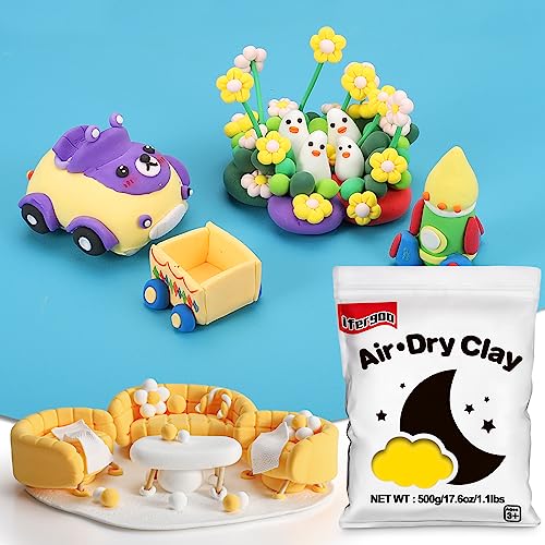 ifergoo Yellow Air Dry Clay - Moldable Cosplay, DIY Creative Modeling Clay for School Arts & Craft Project, Fake Bake, Slime Supplies, Super Light Magic Foam Molding Clay, Soft, No-Sticky, 1.1LBS/500G - color: Yellow/500g