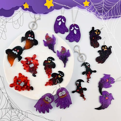 Halloween Resin Earring Molds with Holes, 9 Pair Ghost Earring Mold | Halloween Earring Silicone Molds for Resin Casting, DIY Craft Pendant Jewelry Earring Keychain Halloween Party Gifts - color: 1PCS Cute Ghost Earring Molds with Holes