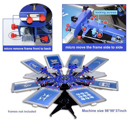 Screen Printing Kit Press 8 Color Silk Screen Printing Machine Screen Printing Press 8 Color 8 Station Double Spring T-Shirt Press DIY