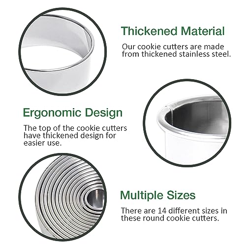 14 PCS Circle Cookie Cutters, Stainless Steel Biscuit Cutter Set(Silvery) - size: 14 Pack, Round Shape