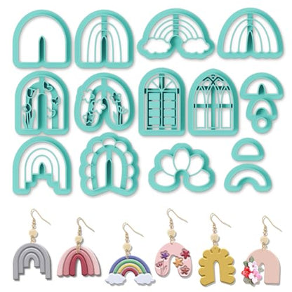 ORIGACH 14 Pcs Boho Arch Shape Polymer Clay Cutters, Rainbow Flower Frame Design Clay Cutters for Polymer Clay Jewelry Earrings with a Clear Storage Box - style: Arch