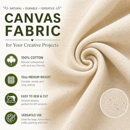 Canvas Fabric, Premium 10oz 100% Cotton Duck Canvas Fabric by The Yard, Heavy Duty Canvas Material for Sewing, Upholstery, Tote Bags, Arts & Crafts & DIY Projects, 2 Yard (60 x 72 Inch) - size: 2 Yard（60×72 inchs）