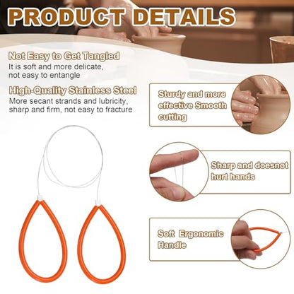 HARFINGTON Pottery Wire Tool 6Pcs 17.72" Standard Clay Wire Cutter Cutting Pottery Tools with Rubber Handle for Clay Cutting Sculpting Cheese Dough Tools, Orange - color: Orange