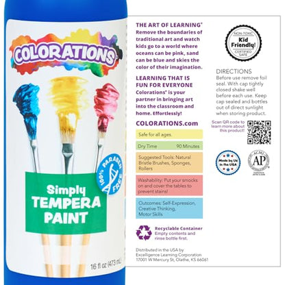 Colorations Paraben-Free Washable Tempera Paint for Kids - Red, 16 Ounce Bottle, Non-Toxic and Made in The USA - color: Red