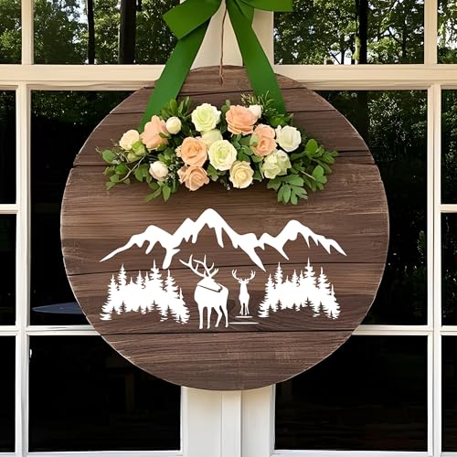 Sitsink Forest Stencils for Painting on Wood - Reusable Reindeer Mountain Scenery Stencils for Crafts Decorating Wall Fence Door Garden Fabric - style: forest