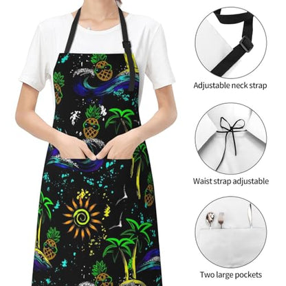 KKdskkds Tribal Boho Geometric Multi-Purpose Adjustable Waterproof Apron With Pocket For Men Women - color: Summer Vacation Pineapple, Wave, Palms Trees
