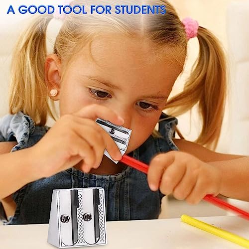 Metal Pencil Sharpeners, 4pcs Manual Double Hole Pencil Sharpener for Colored Graphite Pencils, Crayon Sharpener, Home School Office