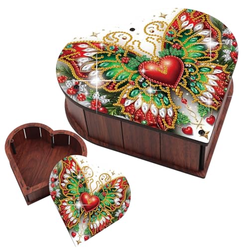 JZHYOAN DIY Heart-Shaped Butterfly Diamond Painting Wooden Storage Box Diamond Art Jewelry Box Kits Organizer Case Desktop Decor Gem Arts Craft Storage Box Storage Cubes Gift Box for Valentine's Day - color: Red butterfly