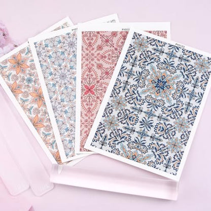 Clay Transfer Paper, 4Pcs Retro Geometric Patterns Polymer Clay Transfer Sheets with Auxiliary Tools for Retro Jewelry Making - color: Geometry