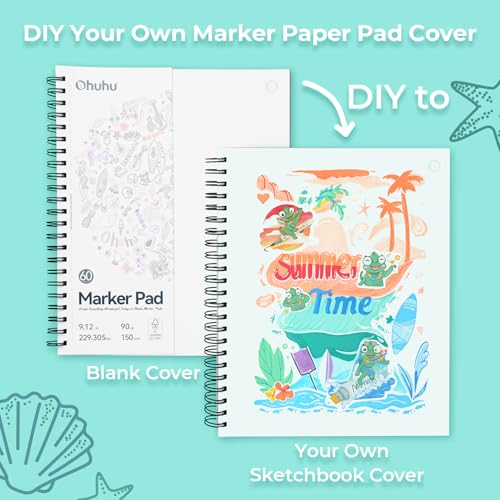Ohuhu Double-Sided Marker Pads Art Sketchbook Bleedproof - 9"x12" Large Paper Size - 90 LB/150 GSM Smooth Drawing Paper - 60 Sheets/120 Pages, Spiral Bound Sketching Book for Alcohol Markers - size: 9" x 12”