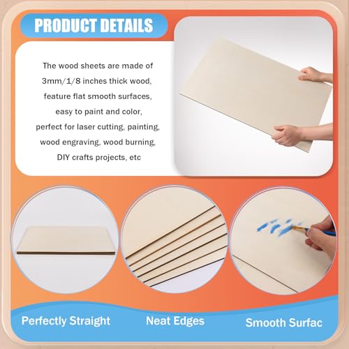 AWIZOM 12 Pack Basswood Sheets for Crafts-18 x 24 x 1/8 Inch- 3mm Thick Plywood Sheets with Smooth Surfaces Unfinished Wood Boards for Laser Cutting, Wood Burning, Architectural Models, Staining - size: 18 x 24 inch