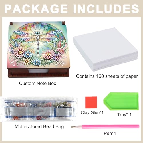 Diamond Painting Kit memo Box, Diamonds Art DIY Dragonfly Patterns Sticky Note Box Special Shape Drill, with 160 Sticky Note, Ideal for Home Office Supplies, Handicrafts, Holiday Gifts - color: Dragonfly