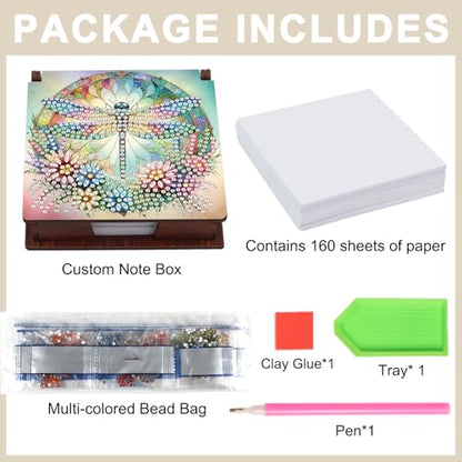 Diamond Painting Kit memo Box, Diamonds Art DIY Dragonfly Patterns Sticky Note Box Special Shape Drill, with 160 Sticky Note, Ideal for Home Office Supplies, Handicrafts, Holiday Gifts - color: Dragonfly