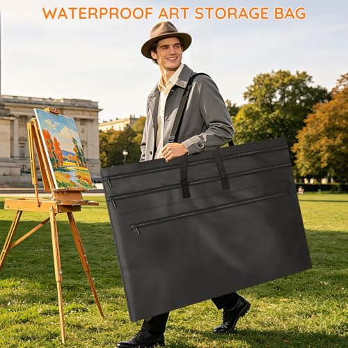 ZKOO Light Weight Art Portfolio Bag, 36 x 48 Extra Large Art Portfolio Case with Detachable Shoulder Strap, Carrying Storage Case for Artwork, Canvas, Poster, Sketching, and Drawing (Black) - size: 36 x 48