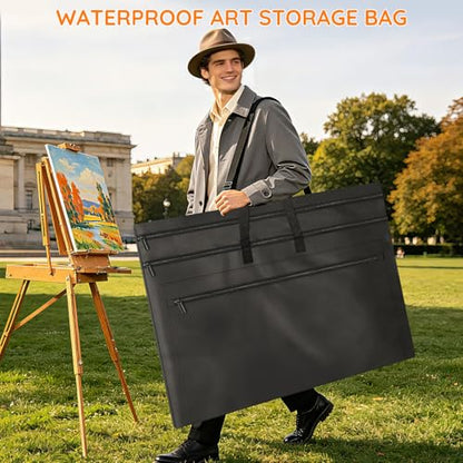 ZKOO Light Weight Art Portfolio Bag, 36 x 48 Extra Large Art Portfolio Case with Detachable Shoulder Strap, Carrying Storage Case for Artwork, Canvas, Poster, Sketching, and Drawing (Black) - size: 36 x 48