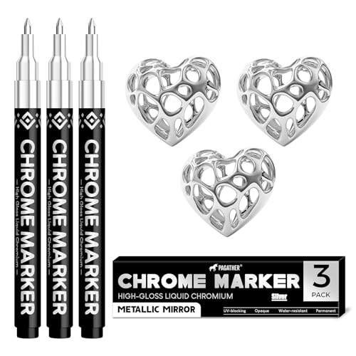 Pagather 3Pcs Chrome Paint Markers, Silver Permanent Mirror Liquid Chrome Pens for Plastic, Metal, Model, Jewelry, Wheel Painting, Touch Up & Repair Kit, DIY Art Projects - style: 3PCS Silver