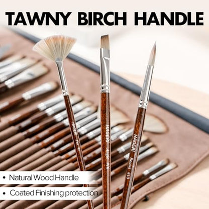 25 Pieces Paint Brushes, Expert Synthetic Nylon Bristles Paint Brush Kit with Palette Knife & Suede Leather Roll, Paint Brushes Set for Oil, Acrylic, Watercolor, Gouache and Detail Paintings