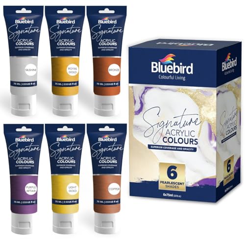 BLUEBIRD Signature Metallic Acrylic Paint Set, Pearlescent Colors, 6-Pack 2.5 Fl Oz each, Professional Acrylic Paints For Professionals, Adults, & Artists - color: Pearlescent