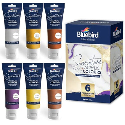 BLUEBIRD Signature Metallic Acrylic Paint Set, Pearlescent Colors, 6-Pack 2.5 Fl Oz each, Professional Acrylic Paints For Professionals, Adults, & Artists - color: Pearlescent