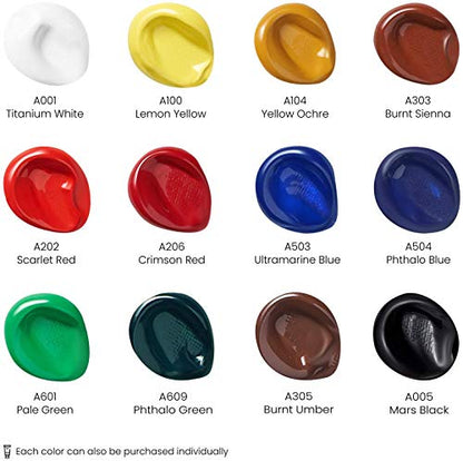 ARTEZA Acrylic Paint Set of 12 Colors, 0.74 Ounces Tubes, Acrylic Artist Paints. Art Supplies for Painting