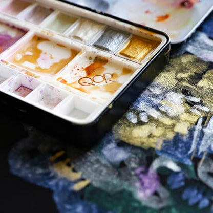 QoR Reflective Half Pan Set by GOLDEN, 6 Half Pan Watercolors, Professional Watercolor Paint Set