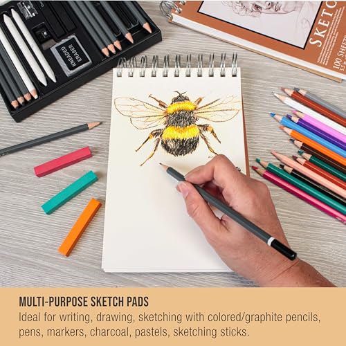 U.S. Art Supply 5.5"x8.5" Top Spiral Bound Sketch Book, 2 Pack, 100 Sheets Each, 60lb (100gsm), Acid-Free, Artist Sketchbook, Drawing Pad for Adults & Students - size: 5.5-x-8.5-inch