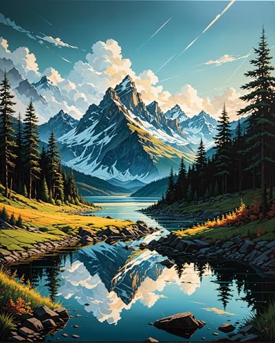 Paint By Numbers Kit For Adults, Mountain Paint By Number Kits For Beginner Landscape Acrylic On Canvas Mountains Diy Oil Painting Kit Adults' Paint-By-Number Kits For Gift Home Wall Decor 16x20 Inch - color: DD047