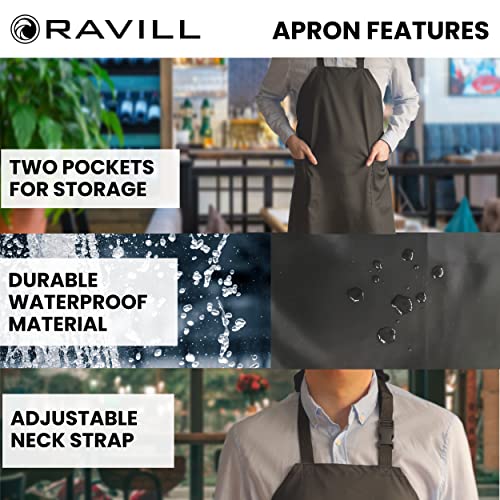 Ravill Waterproof Apron For Men and Women - 2 Pockets - 35" Long Multi Purpose Work Aprons for Dishwashing, Dog Grooming - color: Black