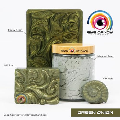 Eye Candy Pigments Premium Green Mica Powder - Green Onion (50gr) - for Epoxy, Resin, Soap, Paint, Woodworking, Acrylic Pouring, Bath Bombs, Fishing Lures - DIY Arts and Crafts Additive - color: Green Onion