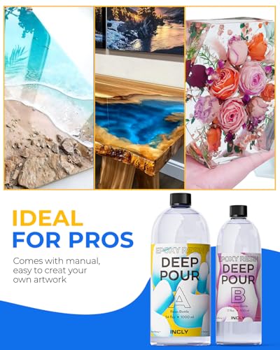 INCLY 51OZ Deep Pour Epoxy Resin Kit, High Gloss & Bubble Free 2 to 4 Inch Depth Art Resin for Craft River Table, Wood Filler, Bar Top, Coating, Casting, Food Safe Self Leveling Epoxy Resin 2:1 - size: 51 OZ