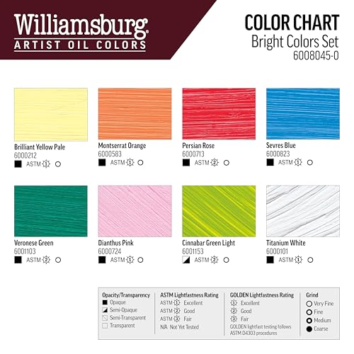 Williamsburg Artist Oil Colors by GOLDEN, Bright Colors Set, Professional Oil Paint