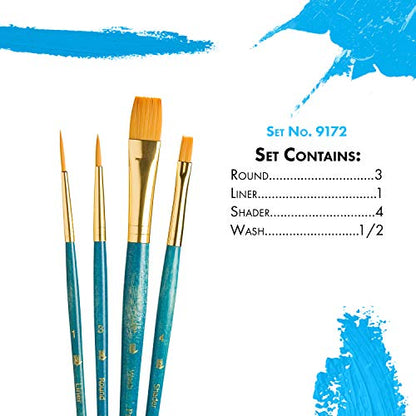 Princeton RealValue Brush Set, Gold Taklon, Blue Handle, 4 Piece, 1 Count - style: Set-9172