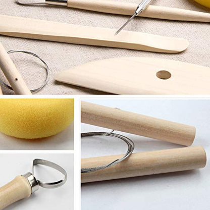8 Pieces Pottery Tools, Clay Tools, Cay Sculpting Tool for Beginner Level Pottery and Smoothing, Cleaning, Carving, Shaping and Sculpting - color: Wood Color