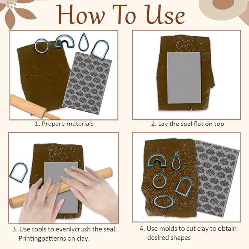 4 Sheets Retro Lotus Clay Texture Mat Mandala Pattern Polymer Clay Texture Sheets DIY Tools for Pottery Earring Jewelry Making Stamp Engraving Machines, 3.9x2.6inch - color: Retro Lotus