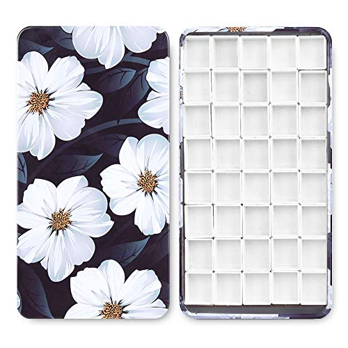 40Pcs Empty Half Pans with Magnetic Stripe Watercolor Paint Travel Tin Palette Case, Artist Paints Kits for DIY Watercolor Oils or Acrylics Painting Art Drawing Gardenia Flower - color: Flower