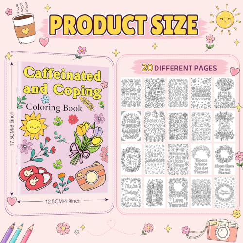 Liliful 24 Pcs Coffee and Coping Coloring Book Bulk Mini Coloring Books for Kids Adults DIY Art Relaxation Drawing Book with Patterns, Party Favors, Goodie Bag Filler and Holiday Gifts - style: Caffeine
