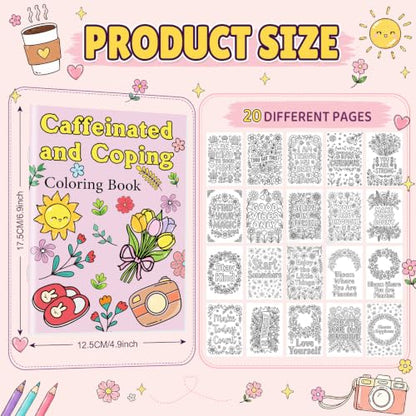 Liliful 24 Pcs Coffee and Coping Coloring Book Bulk Mini Coloring Books for Kids Adults DIY Art Relaxation Drawing Book with Patterns, Party Favors, Goodie Bag Filler and Holiday Gifts - style: Caffeine