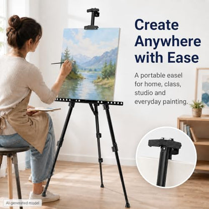RRFTOK Easel Stand for Sign and Painting - Metal Tripod Adjustable Art Easels for Display Canvases Height from 17 to 66 Inch - Carry Bag for Table-Top/Floor Drawing and Displaying with Black - style: 66S Black 1-pack