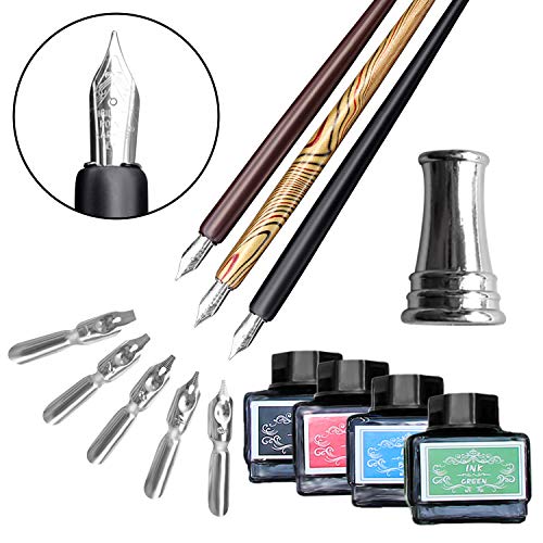 Calligraphy Set For Beginners, 3 Calligraphy Pens, 4 Ink Bottle 15ml, 20 Calligraphy Nibs, 1 Calligraphy Pen Holder, Dip Pen Set, Gift For Men, Women And Kids, Calligraphy Kit For Beginners