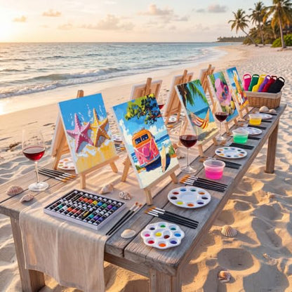 Cholemy 6 Set Paint and Sip Kit for Adults 8"x 10" Pre Drawn Canvas Painting with Wooden Easel Acrylic Paint Wash Cup Brushes Palette Apron for Painting DIY Adult's Date Party Supplies(Hawaii) - style: Hawaii