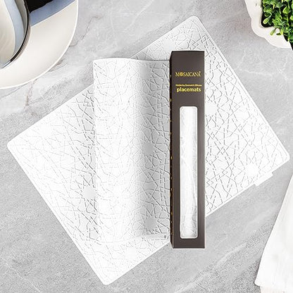 Modern Silicone Placemat Set of 2- Table Protector for Dining Room Table, Kitchen, Craft Mat- Non-Toxic, Anti-Slip, Dishwasher Safe, BPA Free, Heat Resistant - (White) - color: White