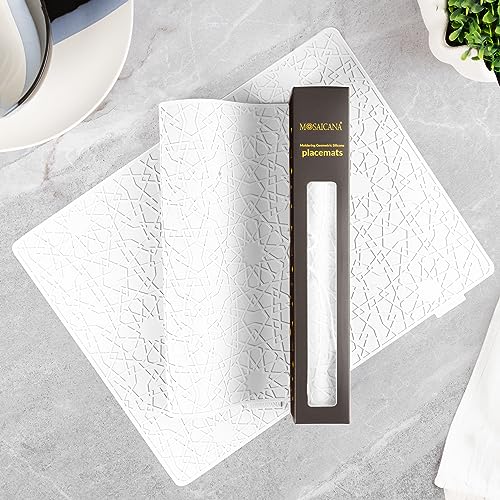 Modern Silicone Placemat Set of 2- Table Protector for Dining Room Table, Kitchen, Craft Mat- Non-Toxic, Anti-Slip, Dishwasher Safe, BPA Free, Heat Resistant - (White) - color: White