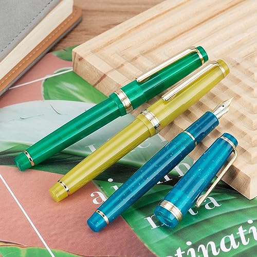 Jinhao 82 Acrylic Fountain Pen, Iridium Medium Nib with Ink Converter, Transparent Jungle Green Classic Design Smooth Writing Pen (Gold Trim) - color: Jungle Green Clear (Gold Trim), style: Medium (0.7 mm)